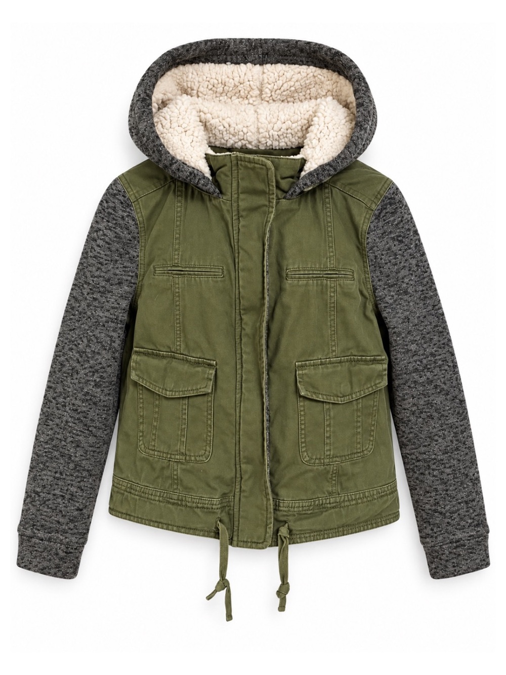 Wallflower Olive Green & Gray Hooded Military Jacket Girls Size M